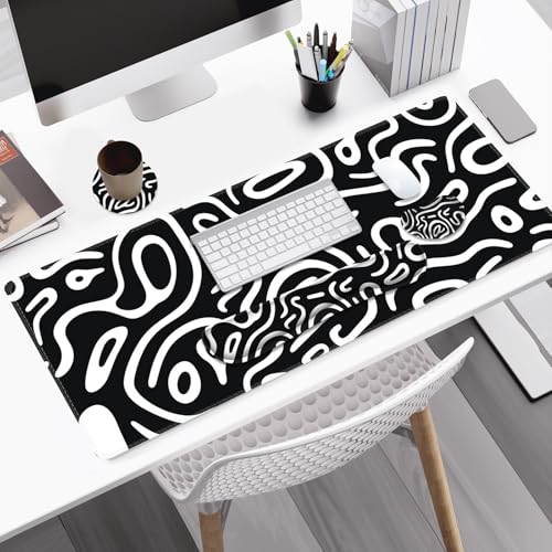 Large Gaming Mouse Pad Set, 4 in 1 Extended Keyboard Desk Mat with Wrist Rest, Computer Game Mousepad, Non-Slip Desk Pad Easy Typing Pain Relief for Home Office I Black White Topographic - color: Black White Topographic