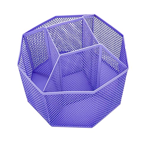 Annova Mesh Desk Organizer Rotate with 5 Compartments Spinning Tidy Candy/Pen Holder Office, Art Supply, Storage, Classroom, Home (Purple) - color: Purple