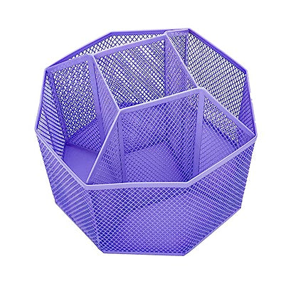 Annova Mesh Desk Organizer Rotate with 5 Compartments Spinning Tidy Candy/Pen Holder Office, Art Supply, Storage, Classroom, Home (Purple) - color: Purple
