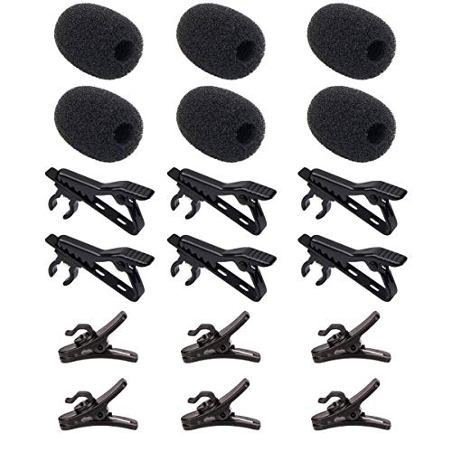 6 Pieces Lavalier Microphone Metal Tie Clips, 6 Pieces Lapel Mic Windscreen Foam Covers and 6 Pieces Lav Mic Plastic Wire Clips - size: 6 Pack