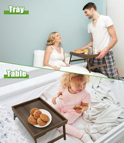 Artmalle Bed Tray Table Folding Legs with Handles Groove Breakfast Food Tray for Sofa, Bed, Eating, Drawing, Platters Serving Lap Desk Snack Tray (Brown Medium) - size: Medium (11.8" x 15.7" x 1.6") x 1 Pack