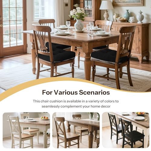 Indoor Kitchen Chair Cushions Set of 4 18"X16.5"X3" Soft Anti Slip Dining Chair Pads Tufted Kitchen Seat Cushion with Ties, Black - color: Black