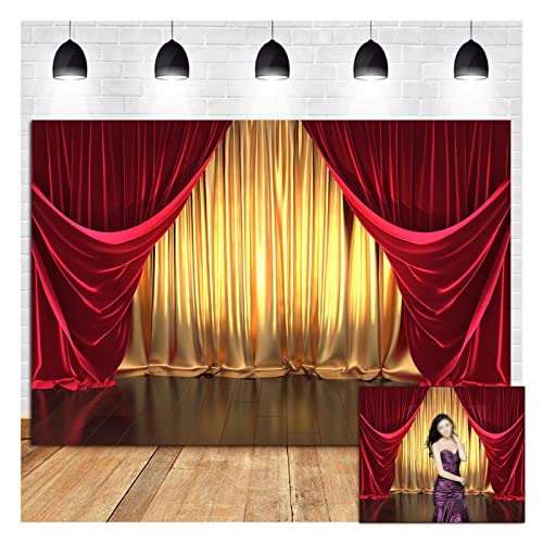 Golden and Red Curtains 3D Rendering Theater Stage Theme Photography Backdrops Wedding Birthday Party Decor Photo Background 5x3ft Banner Photo Studio Props - size: 5x3FT(150CM X 100CM)