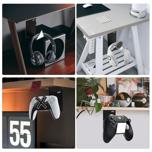 HC128 Headphone Holder Hanger for Desk, Include Adhesive Strips, Universal Headset Stand for PS4/PS5/Xbox/PC/Mac/Headphones Game Controller Hanger (Including 4 Types) - style: Including 4 types