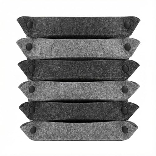 Soft Felt Tray, Foldable Catchall Organizer, 6-Pack Drop Zone Trays for Entryway, Desk, Nightstand & Travel