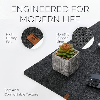 Nordik Large Felt Desk Mat - Charcoal - 35 x 17 inch - Full Desk Keyboard Mat - Computer Desk Mat for Keyboard and Mouse Pad - Desktop Mat - Large Felt Desk Pad - color: Charcoal