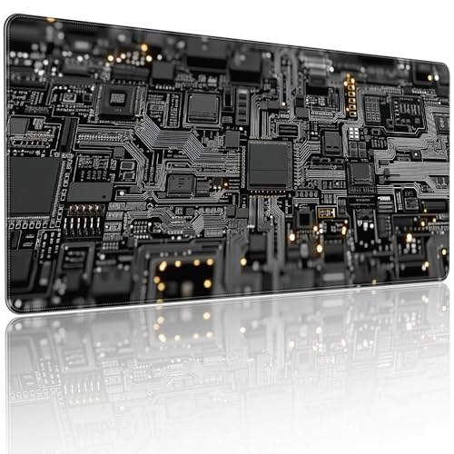Large Gaming Mouse Pad, Circuit Board Design, Tech-Style Desk Mat, Extended Size 35.4 x 15.7 inches, Non-Slip Base, Microfiber Surface, Waterproof, Suitable for Gaming and Office Use. - color: Circuit Board Pattern