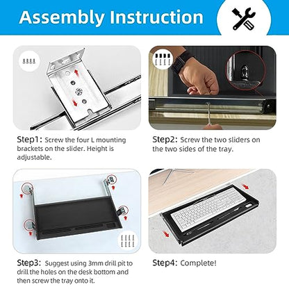 TOOCUST Under Desk Keyboard Tray, 20" Wx11"D Sturdy Key Board Tray Under Desk Slide with Pen Tray, Desk Extender with Pen Holder,Black - size: 20"Wx11"D