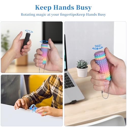 Little Ouchies Pain Stim Fidget Toy, 3D Printed Pocket Spiky Keychain with Clicker Button Spinner Sensory Toys for Anxiety Focus & Stress Reduction Novelty Gifts(Rotate Rainbow2) - color: Rotate Rainbow2