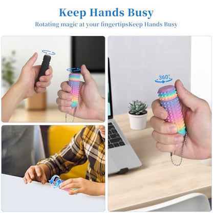 Little Ouchies Pain Stim Fidget Toy, 3D Printed Pocket Spiky Keychain with Clicker Button Spinner Sensory Toys for Anxiety Focus & Stress Reduction Novelty Gifts(Rotate Rainbow2) - color: Rotate Rainbow2