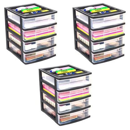 Gracious Living 4 Drawer Desktop & Countertop Organizer w/Organization Lid for Craft Storage, Office Supplies & School Supplies, Black/Clear (3 Pack) - size: 3 Pack