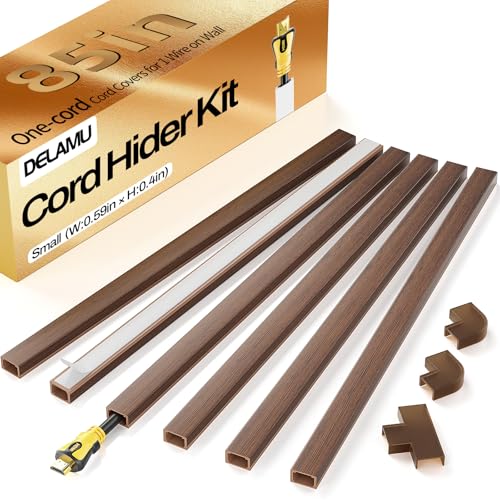 Delamu Cord Hider, 85in Cord Covers for 1 Wire on Wall, One-Cord Cable Hider, Easy Mount Wire Hiders Wire Covers for TV Cords on Wall, PVC Cable Cover Management Kit, 6X L14.2 W0.59 H0.4in, CherryWood - color: CherryWood, size: 85in L x 0.59in W x 0.4in H