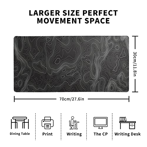 Topographic Contour Extended Big Mouse Pad Large,Gaming Mouse Pad Desk Pad,27.6x11.8 Inch Long Computer Keyboard Mouse Mat Mousepad with 3mm Non-Slip Base and Stitched Edge for Gaming and Office - color: Topographic Contour