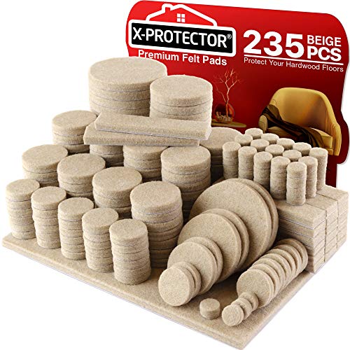Felt Furniture Pads X-PROTECTOR 235 PCS Premium Furniture Pads - Felt Pads Furniture Feet Best Wood Floor Protectors - Protect Your Hardwood & Laminate Flooring! - size: 235 PCS Beige, Round & Square