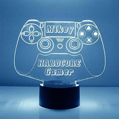Personalized Gaming LED Sign Night Light Lamp with Remote, Custom Text, Acrylic Display with 16 Colors & 4 Modes, Battery or USB Power, Made in The USA (Controller 7) - style: PS4