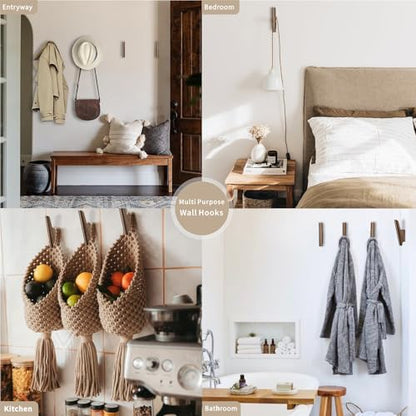 Wood Wall Hooks 4 Pack Coat Hooks Wall Mount Walnut Wooden Hooks for Hanging Hat, Bag, Backpack, Rustic Coat Hooks for Wall, Wood Towel Hooks for Bathrooms and Entryway Hooks (Walnut, Light) - color: Walnut, Light