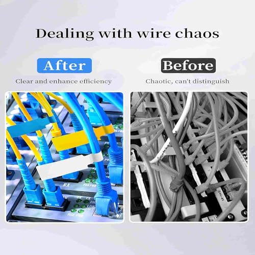 Risio Cable Labels 0.47"x4.29"(12x109mm),70 Labels/Roll(5 color set),Colorful Waterproof Labels for Electronic Devices with Cable Management, Self-Adhesive Tear-Resistant Cable Labels