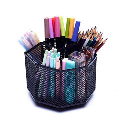 Exerz Desk Organiser/Mesh Desk Tidy Candy/Pen Holder/Multifunctional Organiser 360 Rotating - color: Black