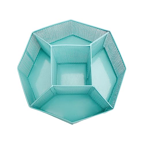 Annova Mesh Desk Organizer Rotate with 5 Compartments Spinning Tidy Candy/Pen Holder Office, Art Supply, Storage, Classroom, Home (Turquoise) - color: Turquoise