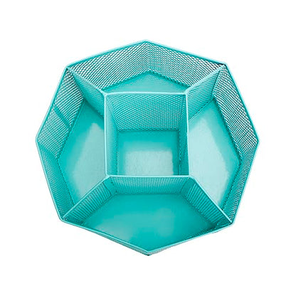 Annova Mesh Desk Organizer Rotate with 5 Compartments Spinning Tidy Candy/Pen Holder Office, Art Supply, Storage, Classroom, Home (Turquoise) - color: Turquoise