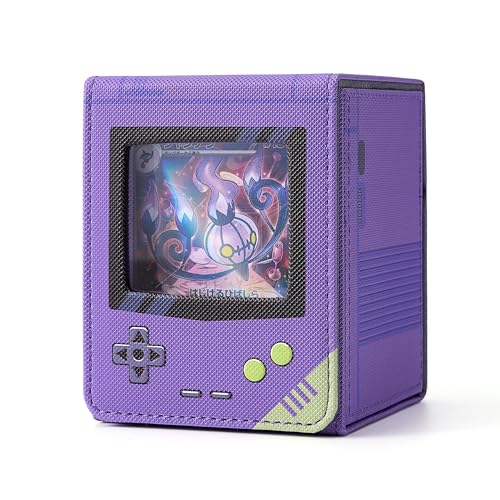 MTG Deck Box with Commander Display, Retro Game Console–Style Deck Case Fit 120 Single Sleeved Cards, PU Leather Magnetic Trading Card Storage Box with 2 Dividers, Compatible with TCG Magic (Purple) - color: Purple