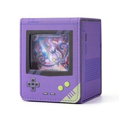 MTG Deck Box with Commander Display, Retro Game Console–Style Deck Case Fit 120 Single Sleeved Cards, PU Leather Magnetic Trading Card Storage Box with 2 Dividers, Compatible with TCG Magic (Purple) - color: Purple