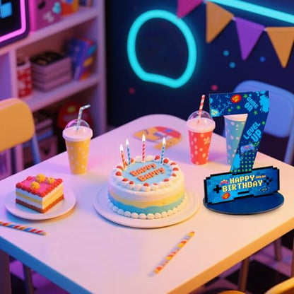 Video Game Birthday Party Decorations, Video Game Birthday Number Sign Centerpiece, 7th Table Topper Wooden Centerpiece for Gaming Theme 7th Birthday Supplies (7th) - style: 7th