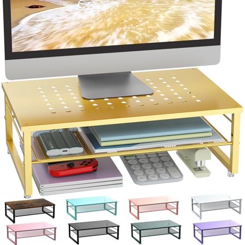 gianotter 2-Tier Metal Monitor Stand Riser, Desk Organizer for Monitor, Office Desk Storage Organizer for Office Supplies (Gold) - color: Gold