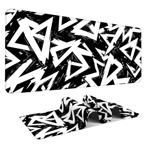 Geometric XXL Extended Gaming Mouse Pad 35.4 x 15.7 Inch – Large Desk Mat with Non-Slip Rubber Base, Smooth Cloth Surface, Stitched Edges, Black and White Abstract Design - color: #10, size: 35.4 x 15.7 Inch