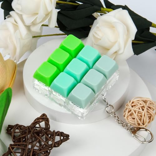 Keyboard Fidget Toy, Keyboard Keychain Fidget Toys, 9-in-1 Clicker Fidget Toy, Stress Relief Desk Decompression Button, Anxiety Relief Valentine's Day Gifts (3 Color-Mix Green) - color: 3 Color-mix Green