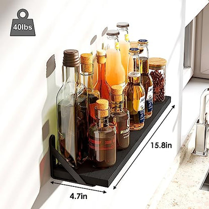 Fixwal Floating Shelves, Width 4.75in Rustic Wood Wall Shelves Set of 8, Wall Storage Shelves for Bedroom, Living Room, Kitchen, Bathroom, Office and Plants (Black) - color: Black, style: 8pcs