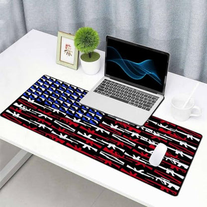 Gaming Mouse Pad, Large Mouse Pads for Desk, Non-Slip Rubber Base Mousepad, Keyboard Mouse Mat, Desk Pad with Stitched Edges, 35.4x15.7 inch Gun Shape of American Flag - color: Gun Shape of American Flag, size: 35.4" x 15.7"