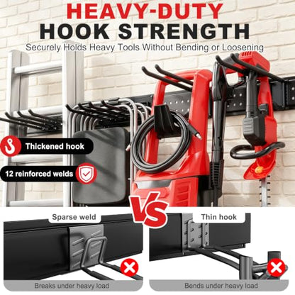 Garage Tool Organizer Wall Mount 99 inches with 18 Adjustable Heavy-Duty Hooks, Garage Organization, Garden Tool Storage Rack, Yard, and Shed, Holds Up to 750 lbs - size: 99" | 6 Panels + 18 Hooks