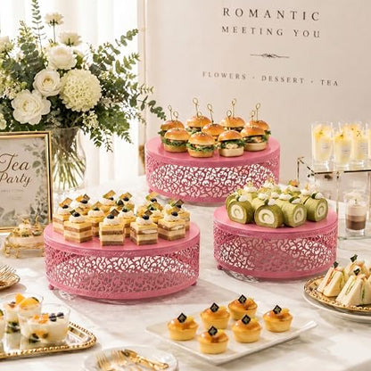 3-Piece Metal Cake Stand Set, Round Buffet Risers (8 to 12 Inch) – Sturdy Dessert Cupcake Pastry Candy Plate Stands for Wedding, Birthday Party & Event (3P-Pink) - color: Pink, size: 3P-Round(8IN to 12 IN)