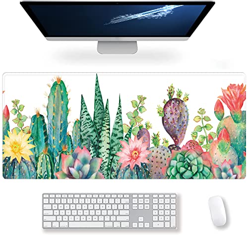 Extended Large Gaming Mouse Pad Watercolor Cactus XXL Size Keyboard Mouse Mat Desk Pad with Non Slip Rubber Base Stitched Edges Office Decor for Women Girls Men,35.4 x 15.7inch - color: Watercolor cactus