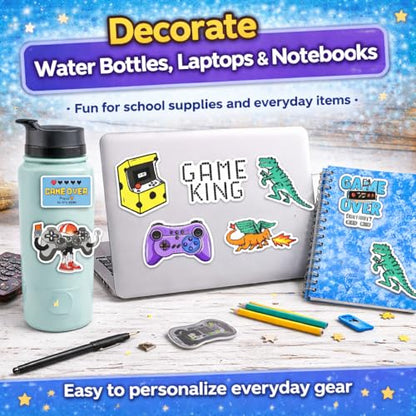 DETICKERS Water Bottles Stickers for Boys Kids 50 PCS Waterproof Video Game Vinyl Stickers Gamer Gifts for Teen Boys - style: Game