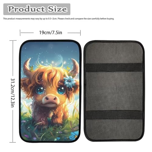 Wanyint Cute Highland Cow Car Center Console Armrest Cover Universal fit for SUV Truck Vans Sedans, Armrest Seat Box Cover Protector Pad Lid - color: Cute Highland Cow