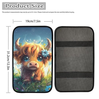 Wanyint Cute Highland Cow Car Center Console Armrest Cover Universal fit for SUV Truck Vans Sedans, Armrest Seat Box Cover Protector Pad Lid - color: Cute Highland Cow
