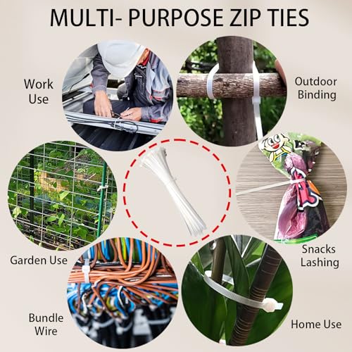 Small Zip Ties 4 Inch, 500 Pack, Mini White Cable Ties for Electronics, Wires, Nylon/Plastic Clear Zip Ties for Home Improvement, Office & Outdoor Use, 18lb Tensile Strength. - size: 4" (500 Pack)