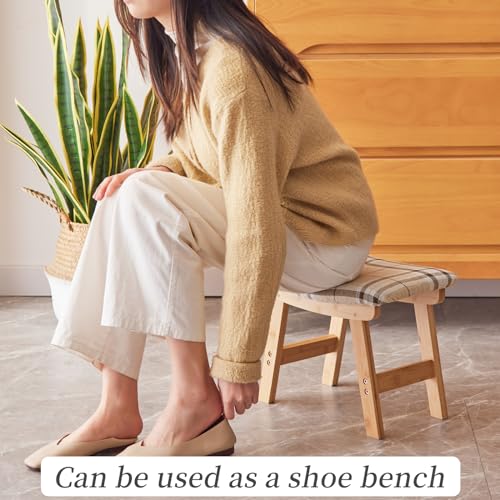 Kitsanery Foot Stool,Ottoman,Bamboo Small Sofa Foot Rest Under Desk,Extra Seating for Living Room, Bedroom and Kitchen (Natural Stool Legs - Stripes Surface) - color: Natural Stool Legs - Stripes Surface