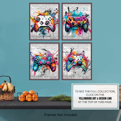 Gaming Controller Graffiti Wall Art - Teen Boys Room Decor - Gaming Room Decor, Video game Cool Wall Art - Game Print, Gamer Artwork, Sports Bar - Gamer Gifts - Kids Playroom, Man cave