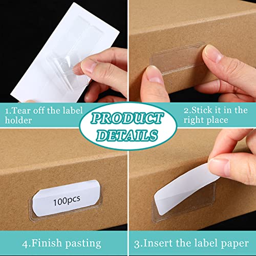 Jeyiour 100 Pcs Label Holders Adhesive Nameplate Pockets Storage Bin Labels Index Card Holder Shelf Plastic Peel Stick for Classroom Supermarket Bookshelf Library Student Box Drawer (2 x 0.6 Inch) - size: 2 x 0.6 Inch