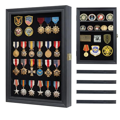 11.5 X 16 Pin Display Case Medal Shadow Box with 98% UV Protection for Military Medals, Beach Tags, Jewelry Pins, Pin Gift, Insignia Ribbons Memorabilia (Black Finish) - color: Small - Black Finish