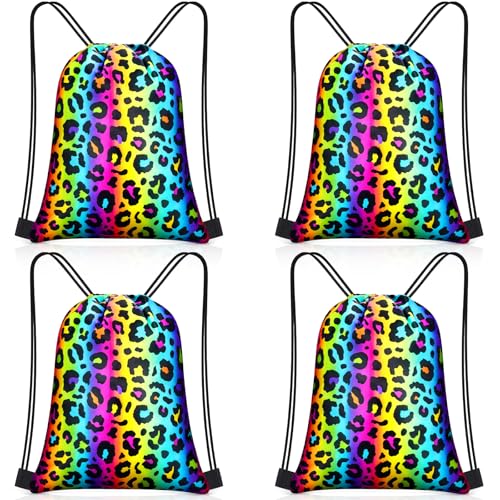 Yiyiring 16 Pcs Cheetah Drawstring Bags, Neon Leopard Gift Drawstring bags cheetah party favors decor for Theme Birthday Party Supplies (Neon Leopard) - style: Neon Leopard