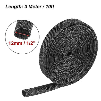 X AUTOHAUX Fiberglass Heat Wire Shield Sleeve Heat High Temp Shield Adjustable Heat Shield 10ft 12mm 1/2" Black for Car Wire Loom Protection - size: 1/2"