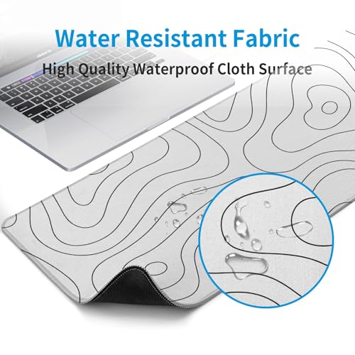 White Large Gaming Mouse Pad Desk Pad Topographic Map Big Keyboard Mat 31.5x11.8inch Computer Mousepad with Stitched Edge Non-Slip Rubber Base - color: White Topographic Map