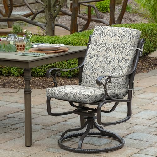Arden Outdoor Midback Chair Cushion, 18 x 16.5, Rain-Proof, Fade Resistant Neutral Aurora Damask - color: Neutral Aurora Damask