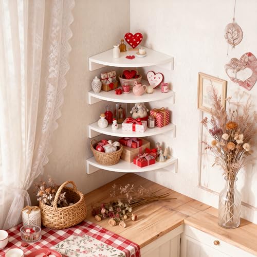 Alsonerbay White Corner Shelf Wall Mount, Set of 4 Floating Shelves for Storage and Display, Large Wooden Shelves for Bedroom, Living Room, Bathroom, Entryway, Garage - color: White, size: Set of 4
