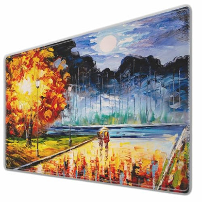 Autumn Lakeside Walk Gaming Mouse Pad Romantic Rain Scene Fall Foliage Large Mousepad Desk Keyboard Mat for PC,Home,Office 35.4"X15.7" - color: Autumn Lakeside walk