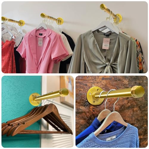 Pintuson 6 Pcs Industrial Pipe Clothes Bar 12 Inch - Wall Mount Clothing Rack - Face Out Closet Rods for Hanging Clothes Commercial Retail Boutique Laundry Shirt Display - Golden - color: Golden 12" Clothes Rack